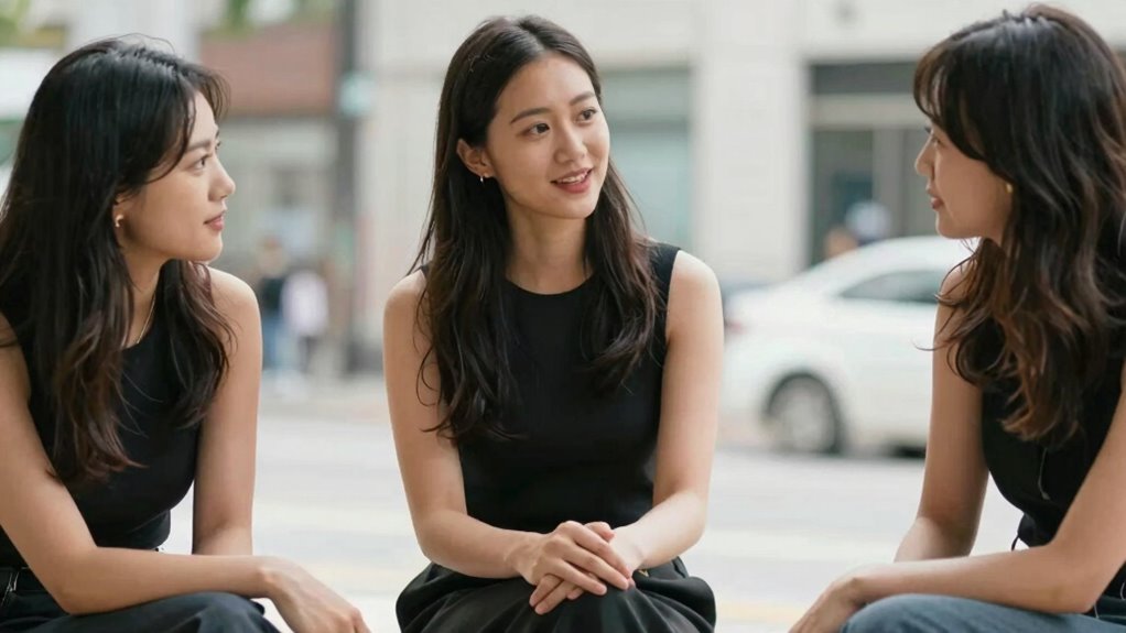 women discussing confident body language