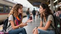 women discussing travel manners